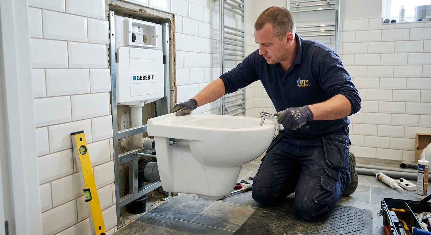 Pose de WC suspendu par un plombier professionnel à Champs-sur-Marne